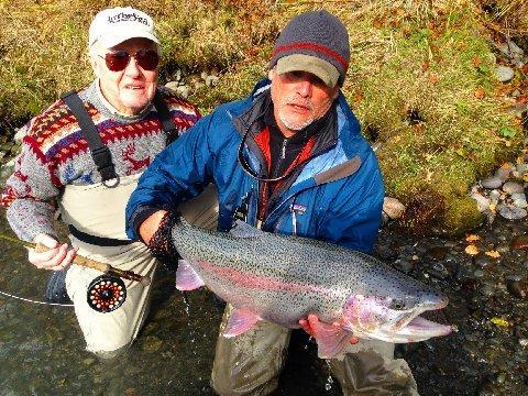 My Friend Nick Smith, with Tony Weaver, releasing an 18 pound Kenai River wild Rainbow Trout