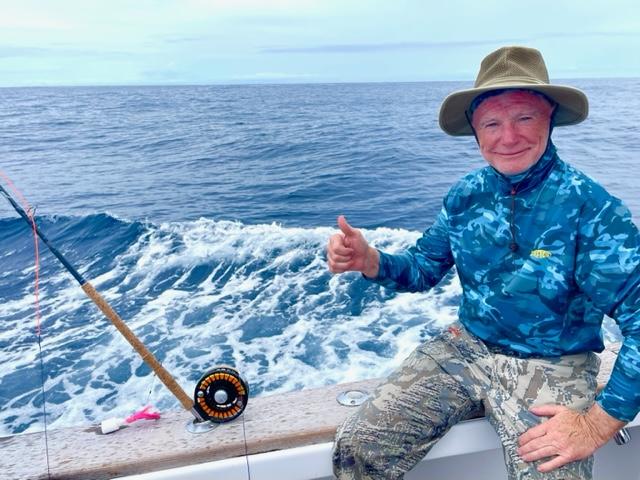 James "Bim" Blake aboard "Dragin Fly" at my Coata Rica Blue Marlin Fly Fishing School,August 2022