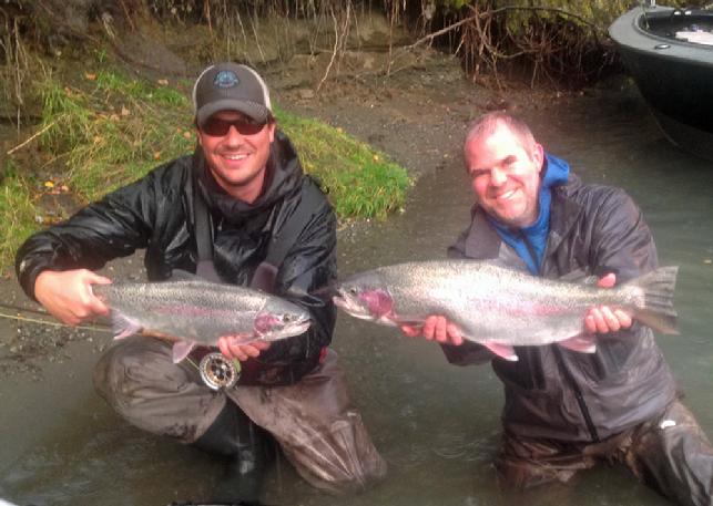 Josh and Dan double Kenai Rainbow trout September 20 2014