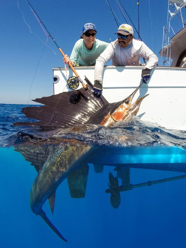 Sarah Gardner releaseing awesome Sailfish on practice day, aboard the "Rum Line" on last years practice day